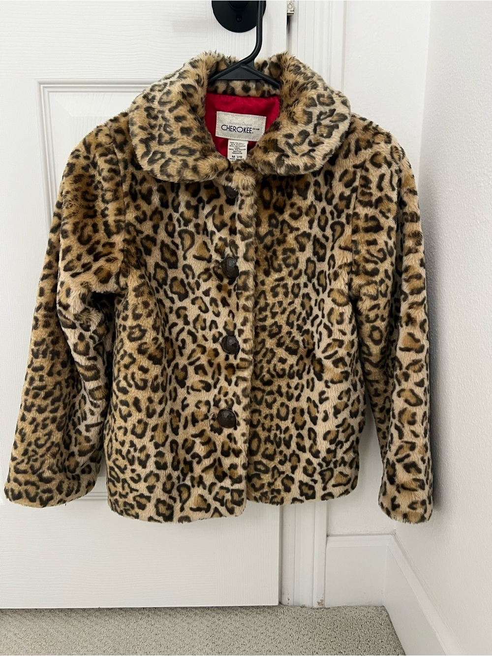 Cherokee Girls' Leopard Faux Fur Pea Coat - Tan & Black